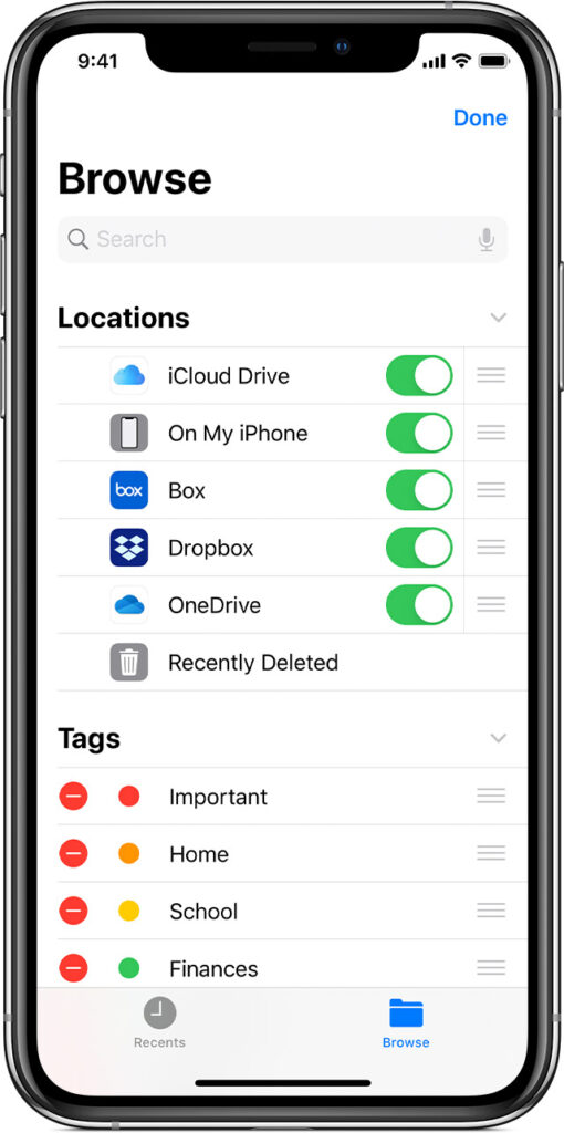 The Files app allows you to select which cloud providers to use