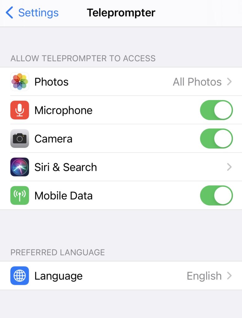 Permissions for ios teleprompter app