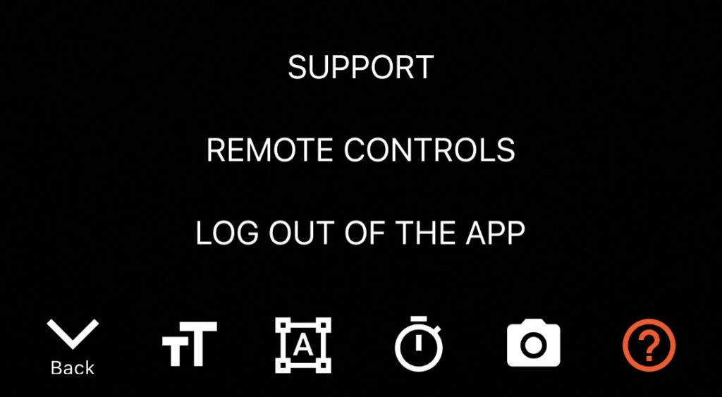 menu de configurações do aplicativo de telepromter