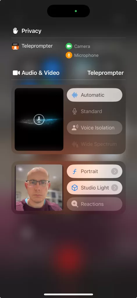 Teleprompter ios control center