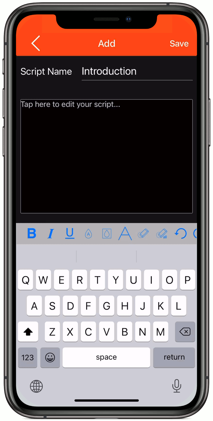 Video die laat zien hoe u uw script kunt dicteren in de teleprompter-app